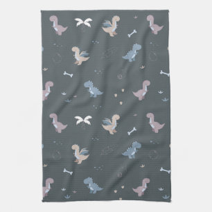 Cute Dino Patern Bluish Grey Kitchen Towel