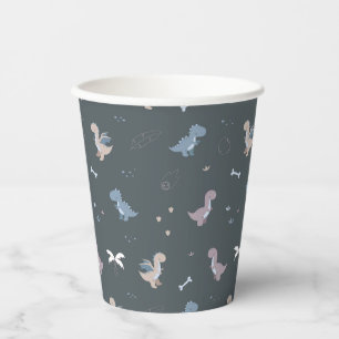 Cute Dino Patern Bluish Grey Paper Cups