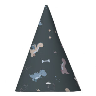 Cute Dino Patern Bluish Grey Party Hat