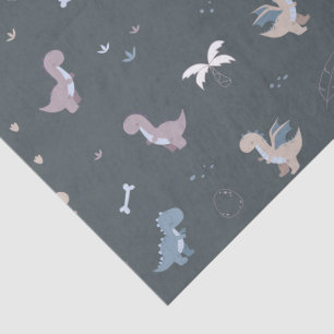 Cute Dino Patern Bluish Grey Tissue Paper