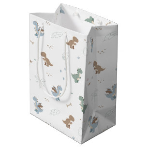 Cute Dino Patern White Gift Bag