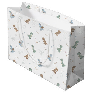 Cute Dino Patern White Large Gift Bag