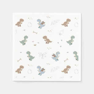 Cute Dino Patern White Napkins