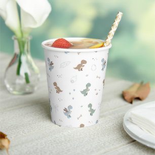Cute Dino Patern White Paper Cups