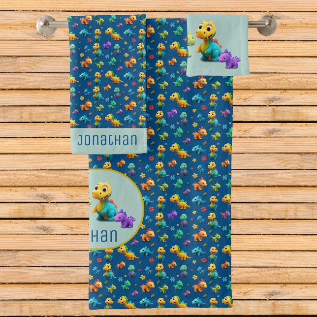 Cute dino pattern blue name 3d dinosaur bath towel (Creator Uploaded)