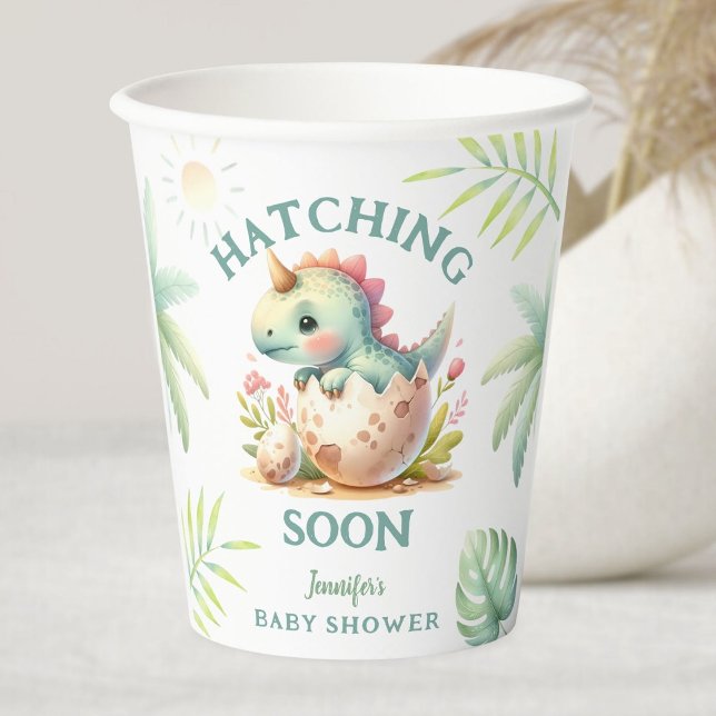 Cute Dino Pink Girl Dinosaur Baby Shower Paper Cups (Creator Uploaded)