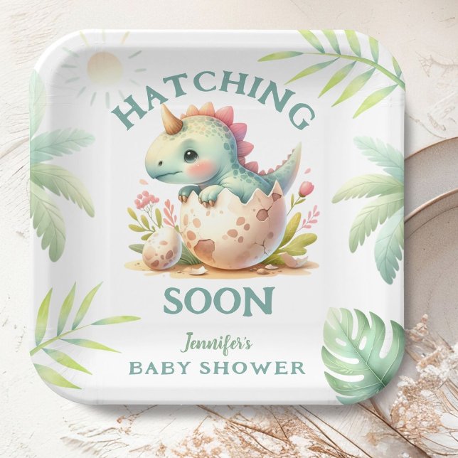 Cute Dino Pink Girl Dinosaur Baby Shower Paper Plate (Creator Uploaded)