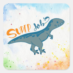 Cute Dino Super Job Teacher Student Reward Square Sticker