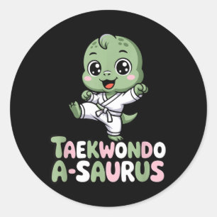 Cute Dino Taekwondo Martial Arts Humour Classic Round Sticker