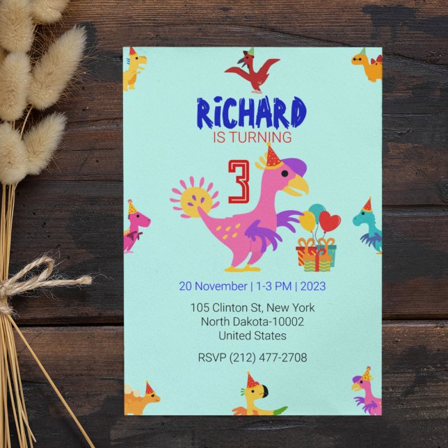 Cute Dino Themed Kid's Birthday Party Invitation (Creator Uploaded)
