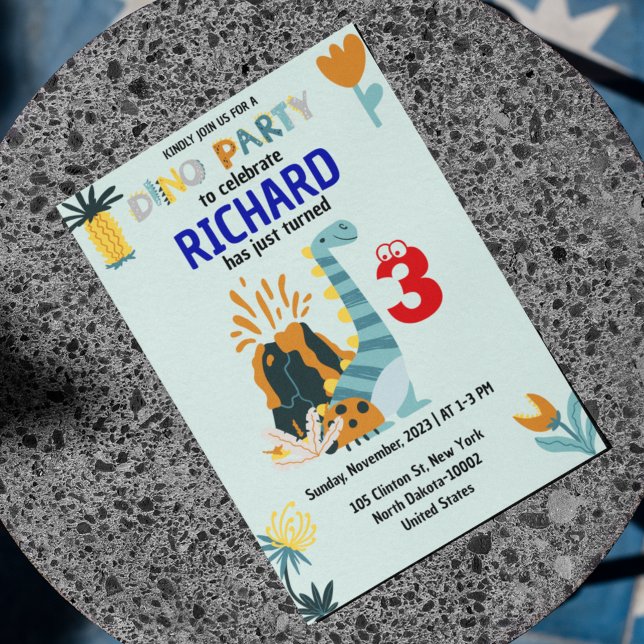 Cute Dino Themed Kid's Birthday Party Invitation (Creator Uploaded)
