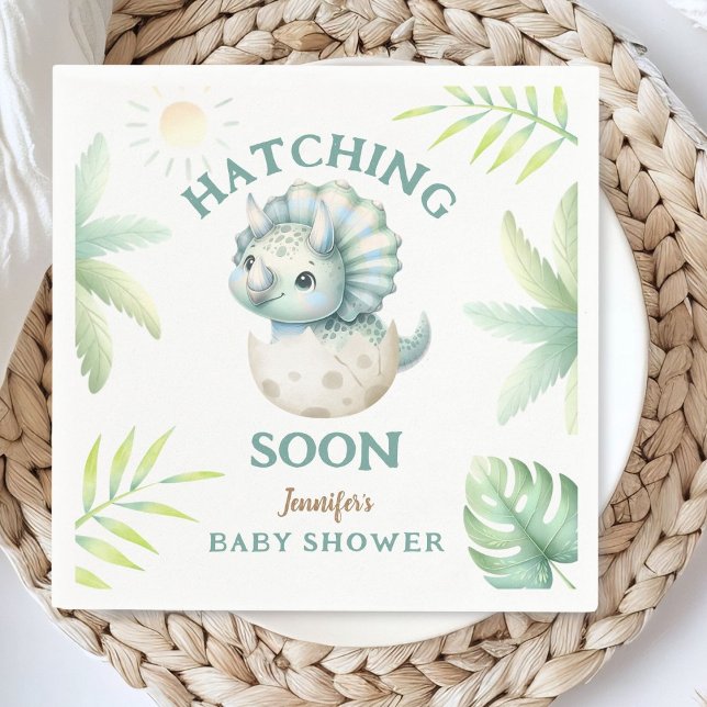 Cute Dino Triceratops Dinosaur Boy Baby Shower  Napkin (Creator Uploaded)