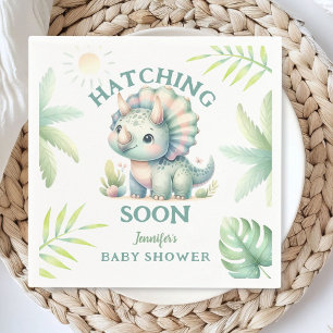Cute Dino Triceratops Dinosaur Green Baby Shower Napkin
