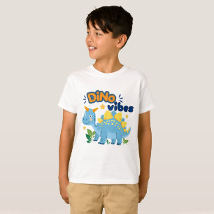 Cute Dino Vibes Blue Stegosaurus Kids T-Shirt