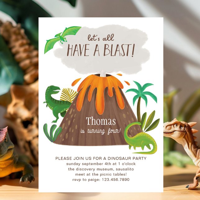 Cute Dino Volcano Jungle Birthday Party Boys Invitation (Creator Uploaded)