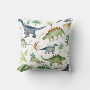 Cute Dino Watercolor Green Pattern Kids Cushion