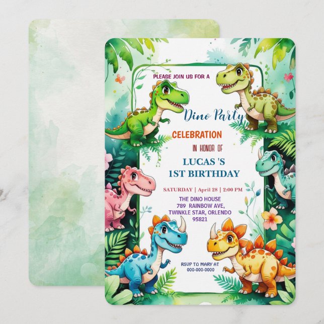 Cute DIno wildflower Dinosaurs 1st Birthday party  Save The Date (Front/Back)