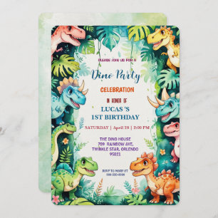 Cute DIno wildflower Dinosaurs 1st Birthday party  Save The Date