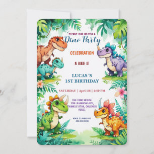 Cute DIno wildflower Dinosaurs 1st Birthday party  Save The Date