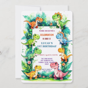 Cute DIno wildflower Dinosaurs 1st Birthday party Save The Date