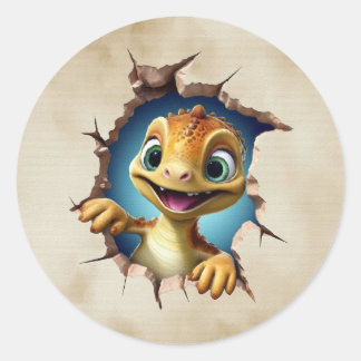 Cute Dino with Bandana Kids Birthday Invitation Classic Round Sticker