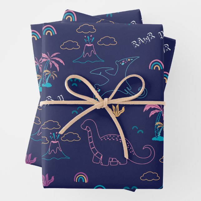 Cute Dinos Pattern Wrapping Paper Sheet (In situ)