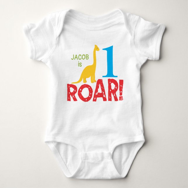 Cute Dinosaur 1st Birthday Boy Bodysuit (Front)