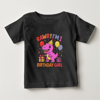 Cute Dinosaur 1st Birthday Girl  Baby T-Shirt