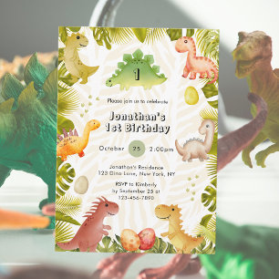 Cute Dinosaur 1st Birthday Invitation