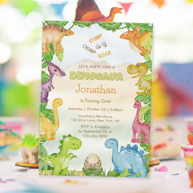 Cute Dinosaur 1st Birthday Invitation (Creator Uploaded)