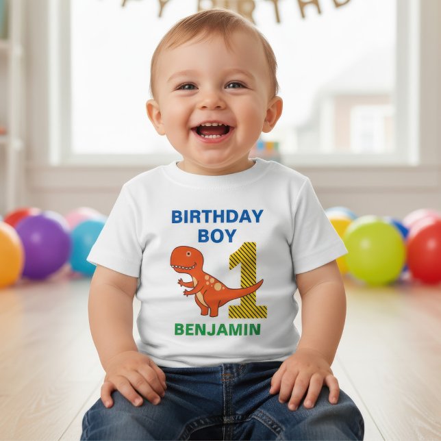 Cute Dinosaur 1st Birthday Party Baby T-Shirt (Creator Uploaded)