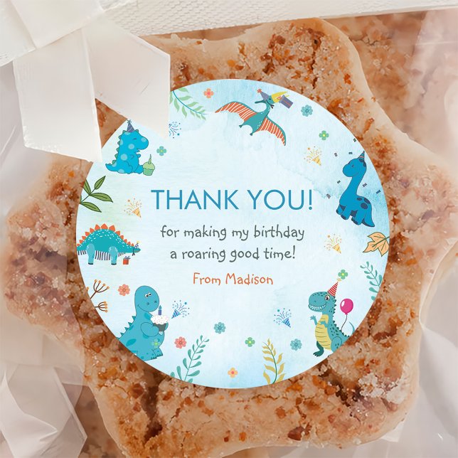 Cute Dinosaur 1st Birthday Party Classic Round Sticker (Creator Uploaded)