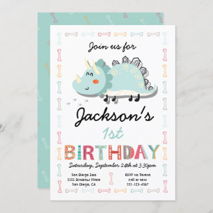 Cute Dinosaur 1st Birthday Party Invitation