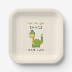 Cute Dinosaur 1st Birthday Party Paper Plates