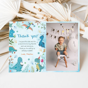 Cute Dinosaur 1st Birthday Party Photo Thank You Card