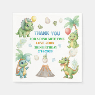 Cute Dinosaur 3rd Birthday Party Napkins Green &