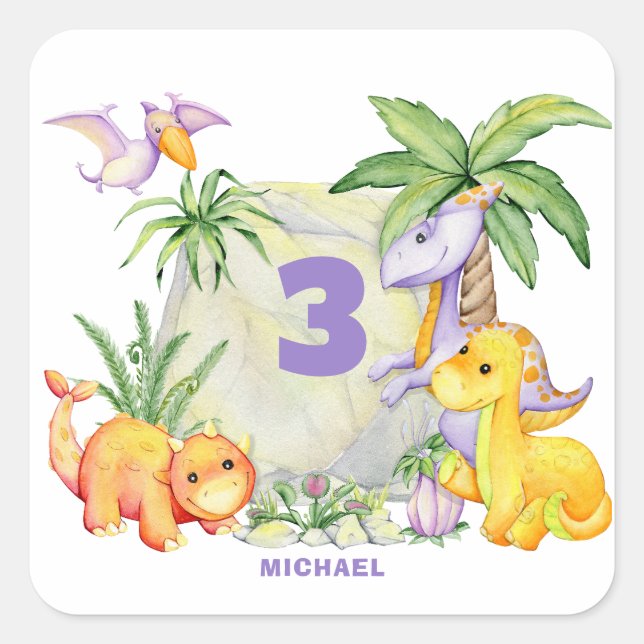 Cute Dinosaur 3rd Birthday Sticker (Front)
