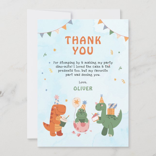 cute dinosaur 4th Birthday Thank You Cards (Front)