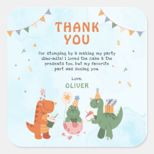cute dinosaur 4th Birthday Thank You Cards Square Sticker