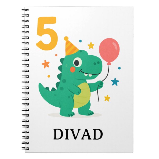Cute Dinosaur 5th Birthday Party  Notebook (Front)
