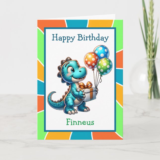 Cute Dinosaur and Colouring Page Birthday Card (Front)