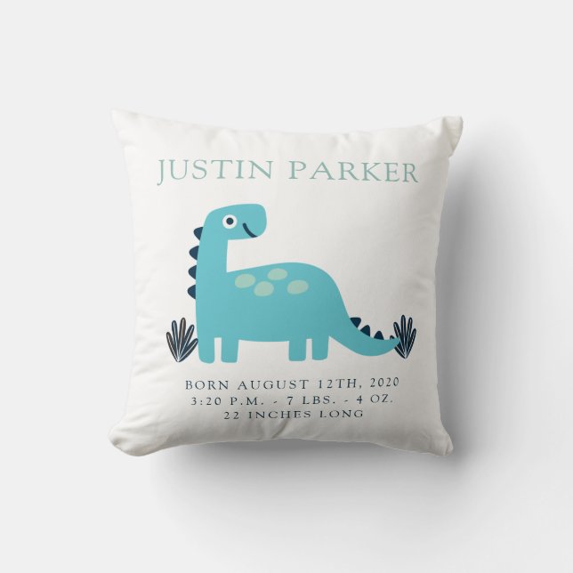 Cute Dinosaur Baby Birth Announcement Pillow (Front)