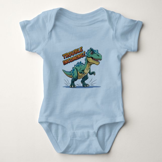 Cute Dinosaur Baby Bodysuit – Trouble Incoming! (Front)