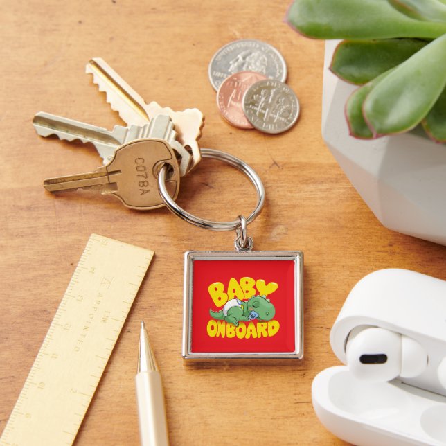 Cute Dinosaur Baby On Board Car Decal | Sleeping  Key Ring (Desk)