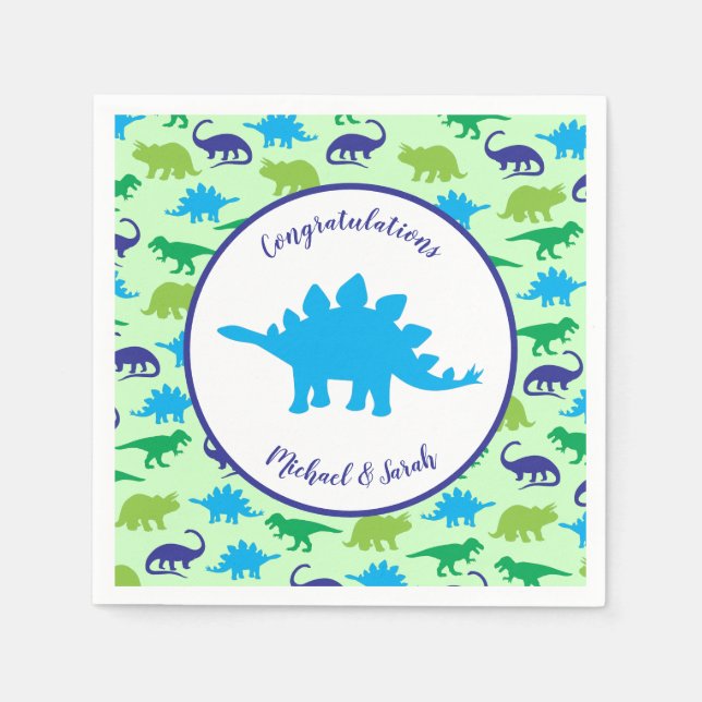 Cute Dinosaur Baby Shower Dino Blue and Green Boy Napkin (Front)