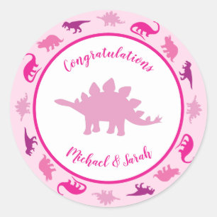 Cute Dinosaur Baby Shower Dino Pink Girl Classic Round Sticker