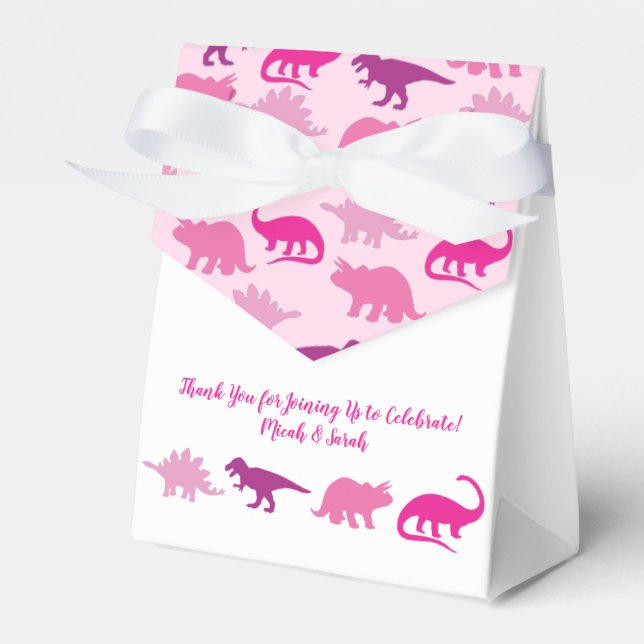 Cute Dinosaur Baby Shower Dino Pink Girl Favour Box (Front Side)