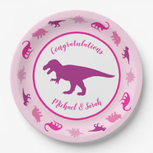 Cute Dinosaur Baby Shower Dino Pink Girl Paper Plate