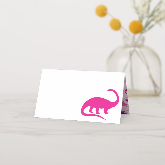 Cute Dinosaur Baby Shower Dino Pink Girl Place Card (Front)