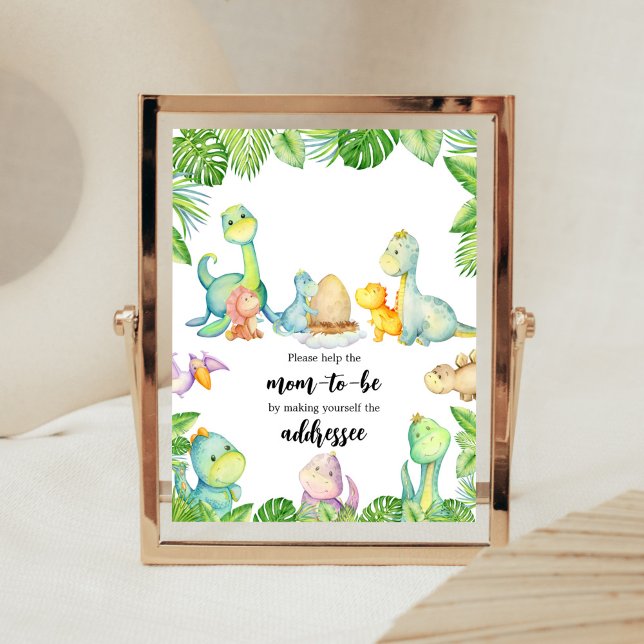 Cute Dinosaur Baby Shower Envelope Station Poster (Greenery Dinosaur Baby Shower Envelope Station Sign)